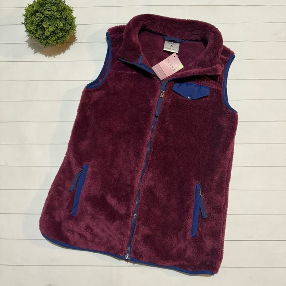 Serra NWT Plum Purple Navy Blue Plush Full Zip Vest Women’s Size Medium